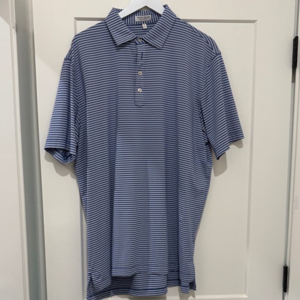 Peter Millar Navy and White Striped Polo Shirt